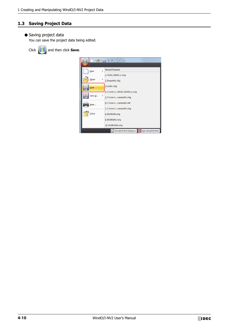 3 saving project data, Saving project data, Saving project data -10 | IDEC High Performance Series User Manual | Page 196 / 1448