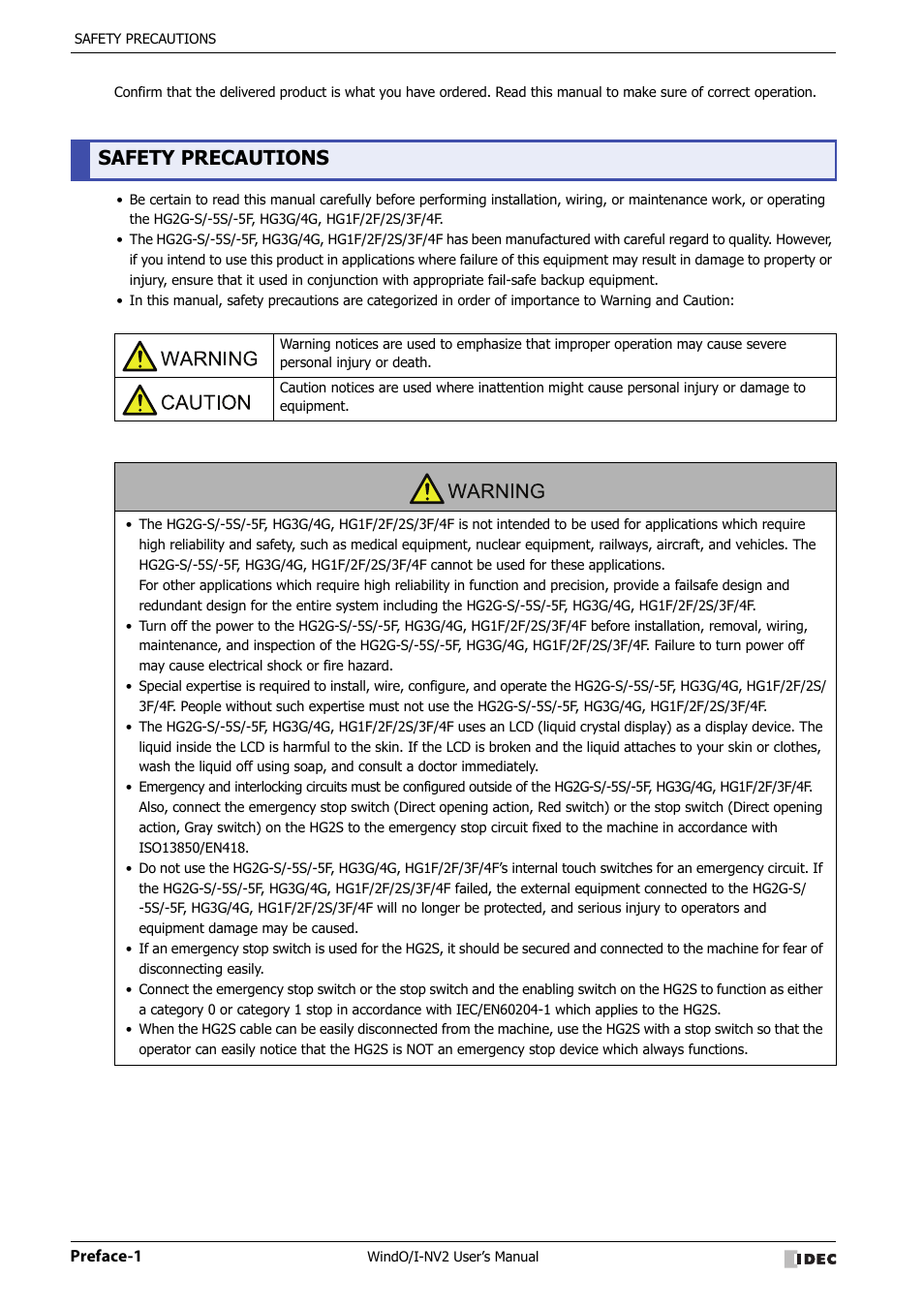 Safety precautions | IDEC High Performance Series User Manual | Page 2 / 1448