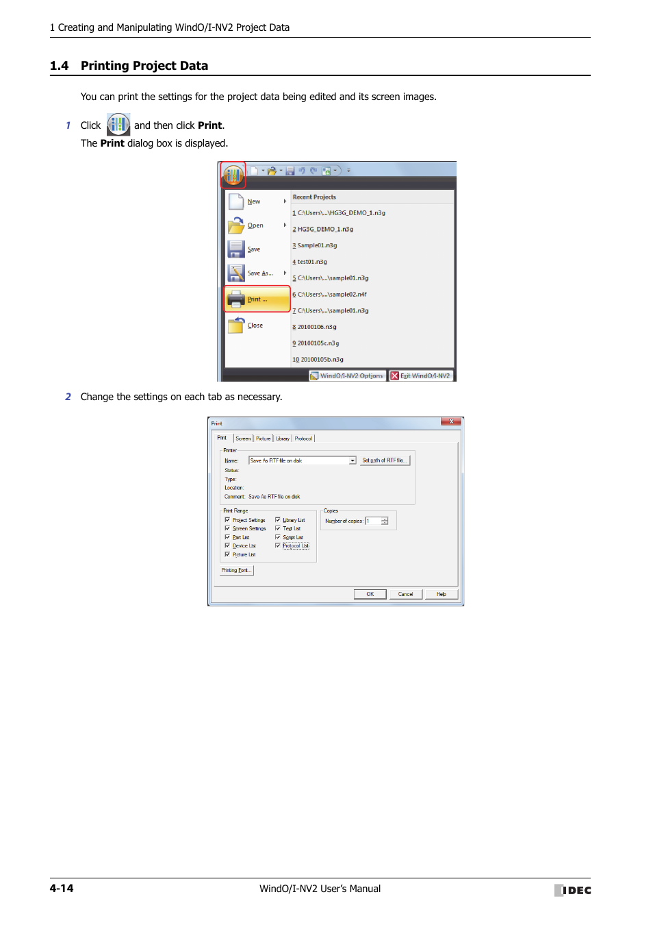 4 printing project data, Printing project data -14 | IDEC High Performance Series User Manual | Page 200 / 1448