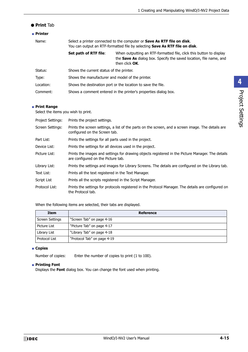 Print tab, Project set tings | IDEC High Performance Series User Manual | Page 201 / 1448