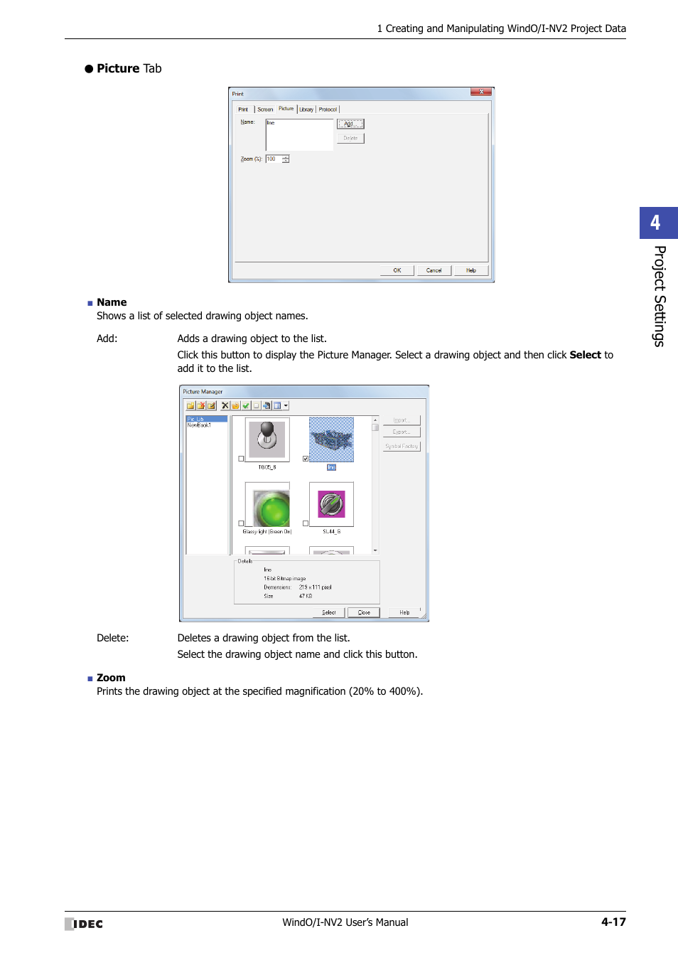 Picture tab, Project set tings | IDEC High Performance Series User Manual | Page 203 / 1448