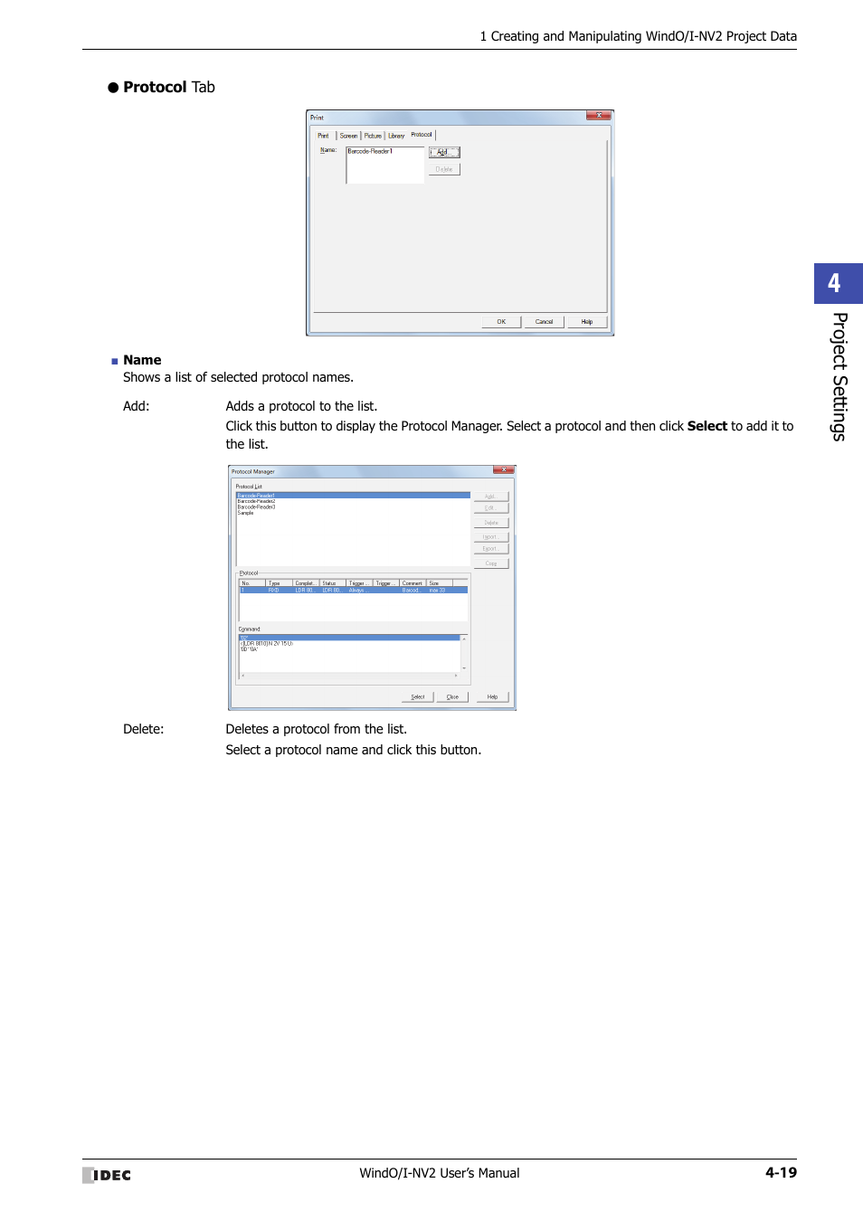 Protocol tab, Project set tings | IDEC High Performance Series User Manual | Page 205 / 1448