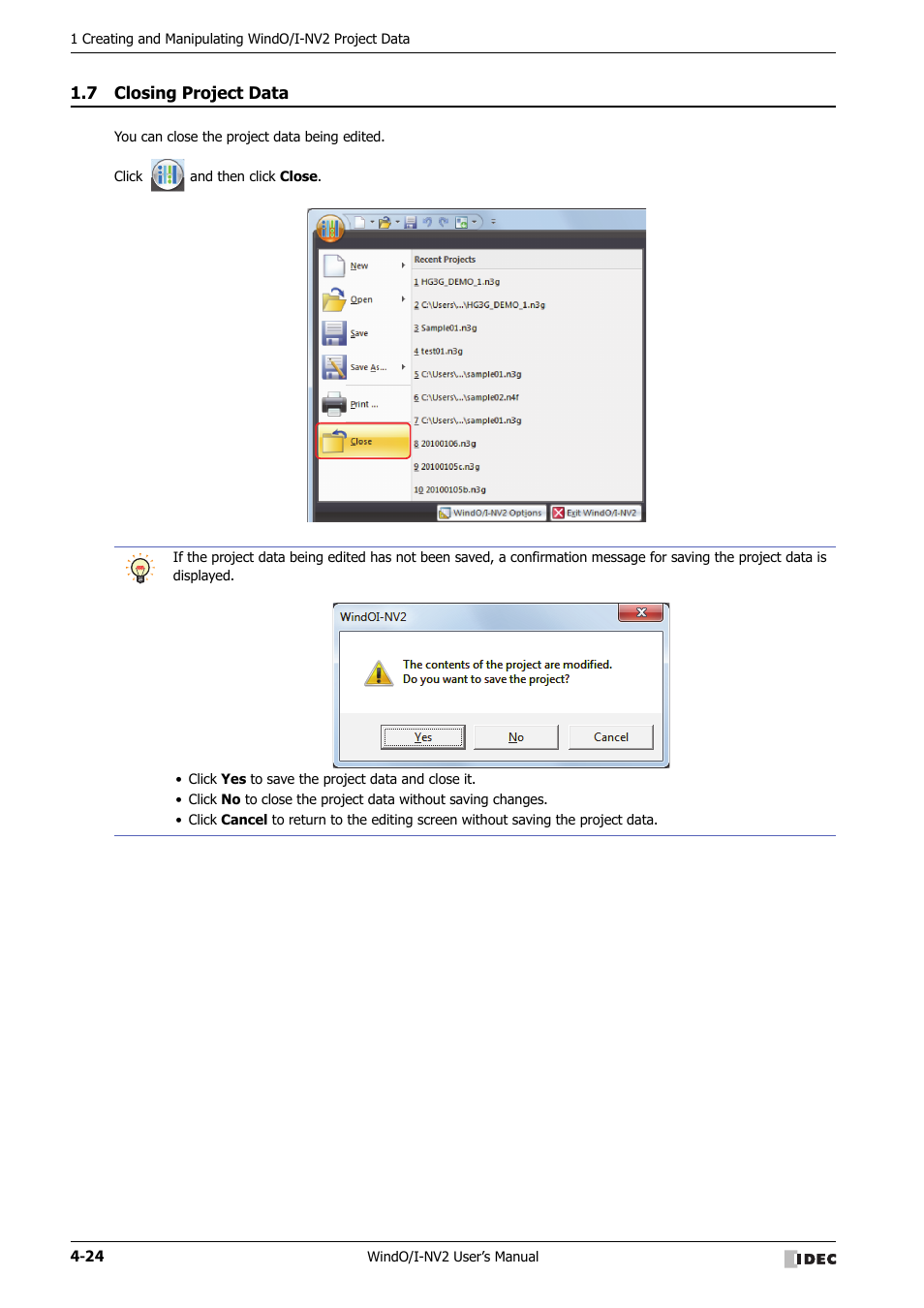 7 closing project data, Closing project data -24 | IDEC High Performance Series User Manual | Page 210 / 1448