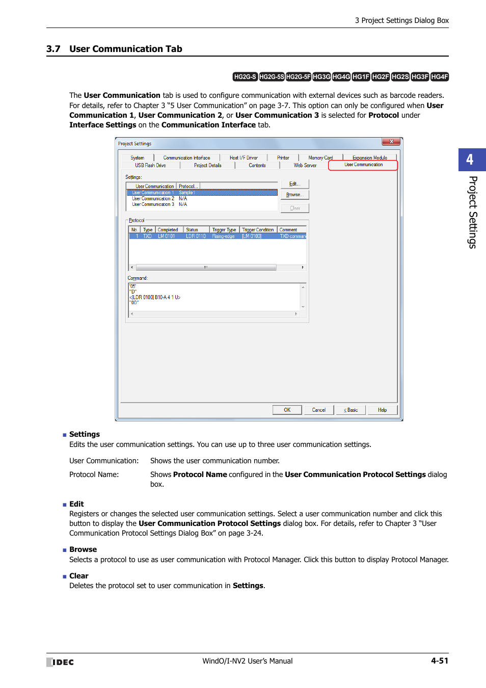7 user communication tab, User communication tab -51, Project set tings | IDEC High Performance Series User Manual | Page 237 / 1448