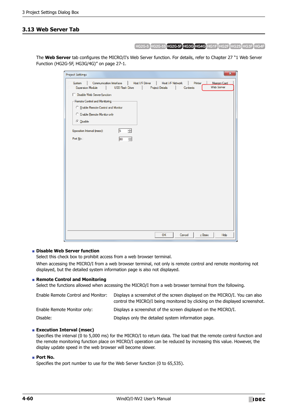 13 web server tab, Web server tab -60 | IDEC High Performance Series User Manual | Page 246 / 1448