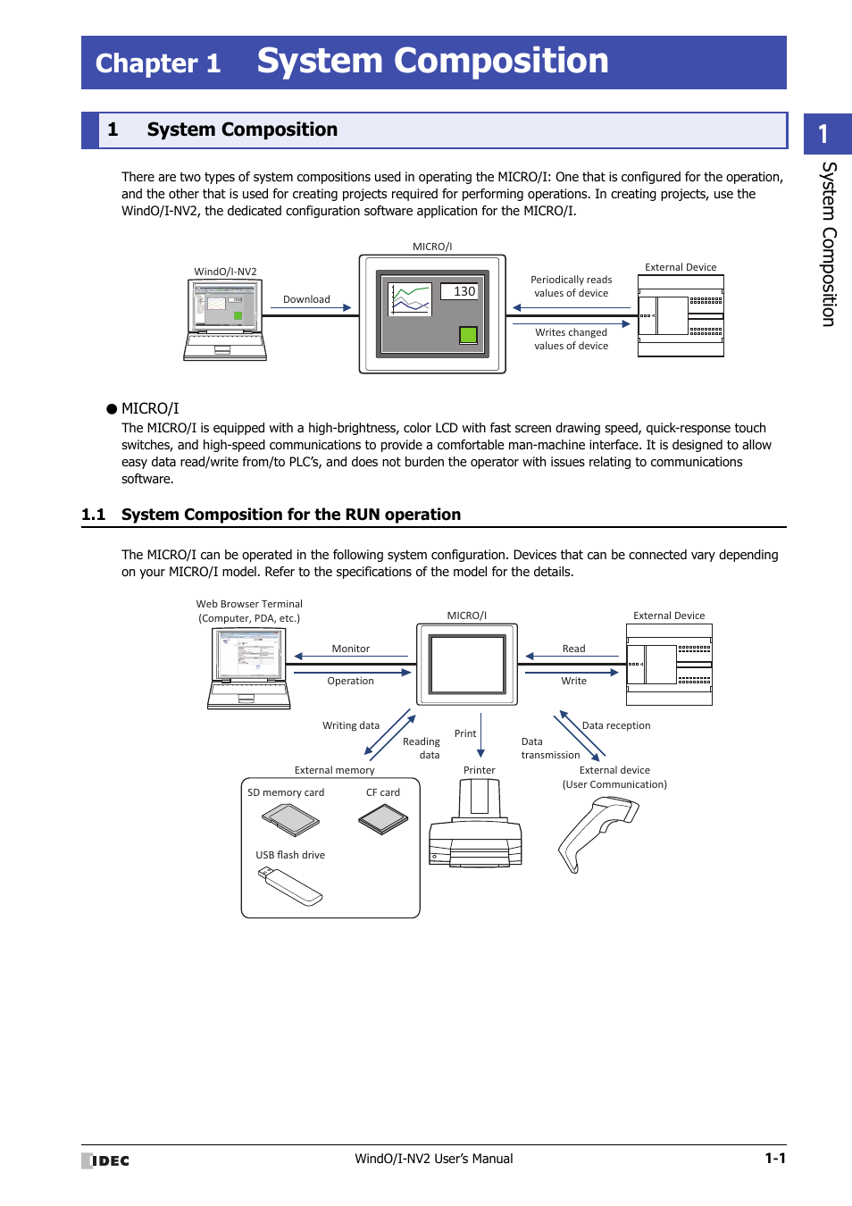 Chapter 1 system composition, 1 system composition, Micro/i | 1 system composition for the run operation, Chapter 1, System composition, System composition -1, System composition for the run operation -1, Sy stem composition, 1system composition | IDEC High Performance Series User Manual | Page 25 / 1448