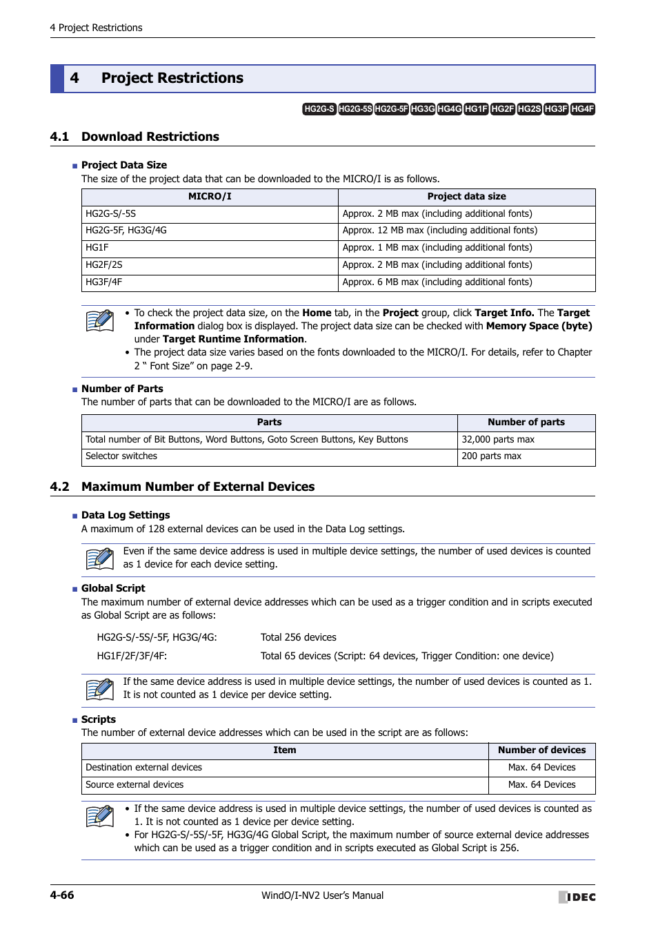 4 project restrictions, 1 download restrictions, 2 maximum number of external devices | Project restrictions -66, Download restrictions -66, Maximum number of external devices -66, 4project restrictions | IDEC High Performance Series User Manual | Page 252 / 1448