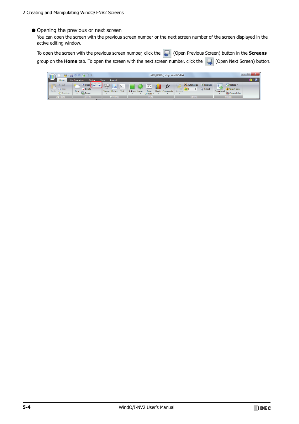 Opening the previous or next screen | IDEC High Performance Series User Manual | Page 256 / 1448