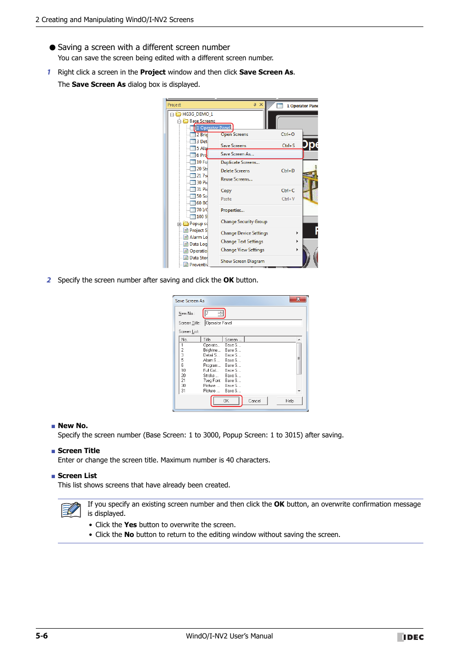 Saving a screen with a different screen number | IDEC High Performance Series User Manual | Page 258 / 1448