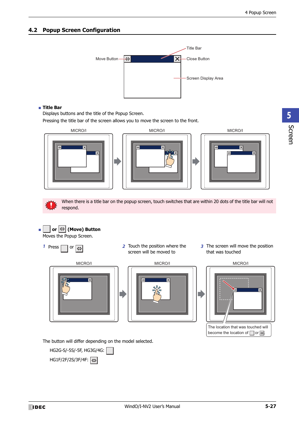 2 popup screen configuration, Popup screen configuration -27, Scr ee n | IDEC High Performance Series User Manual | Page 279 / 1448