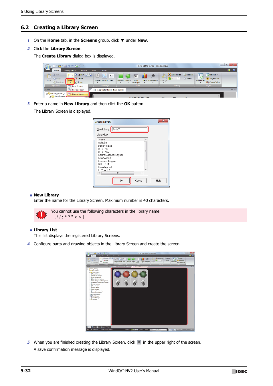 2 creating a library screen, Creating a library screen -32 | IDEC High Performance Series User Manual | Page 284 / 1448