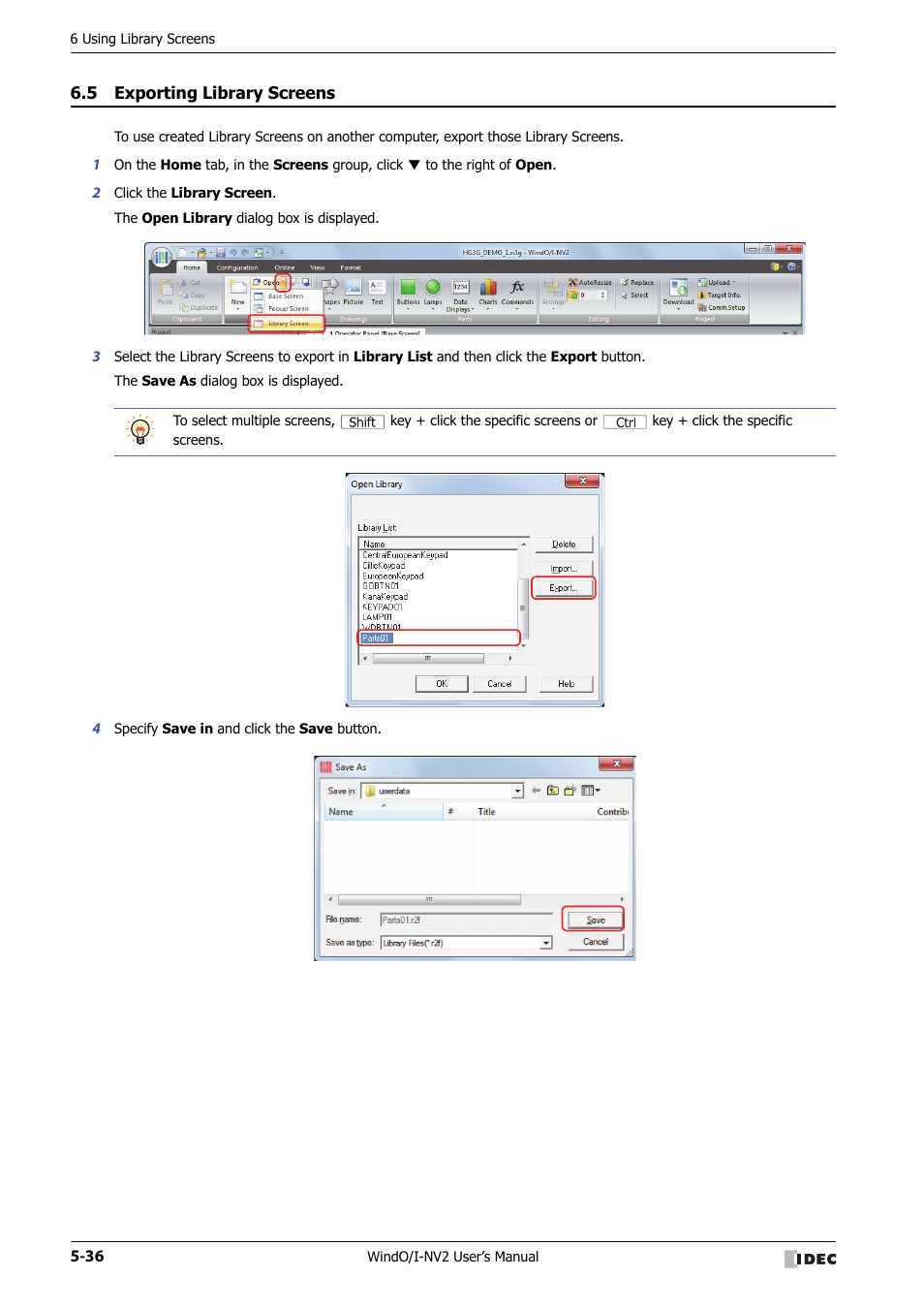 5 exporting library screens, Exporting library screens -36 | IDEC High Performance Series User Manual | Page 288 / 1448