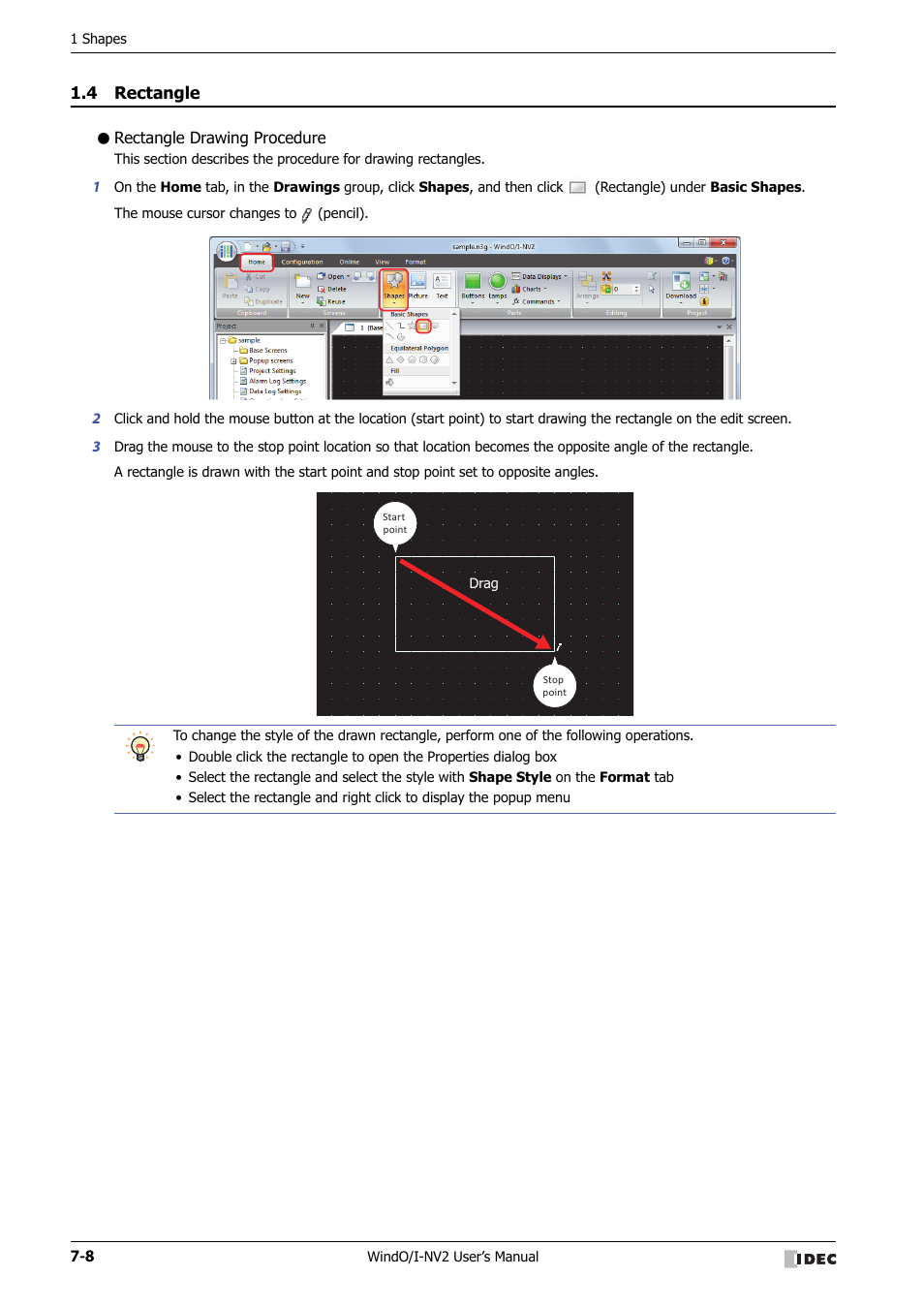 4 rectangle, Rectangle drawing procedure, Rectangle -8 | IDEC High Performance Series User Manual | Page 302 / 1448