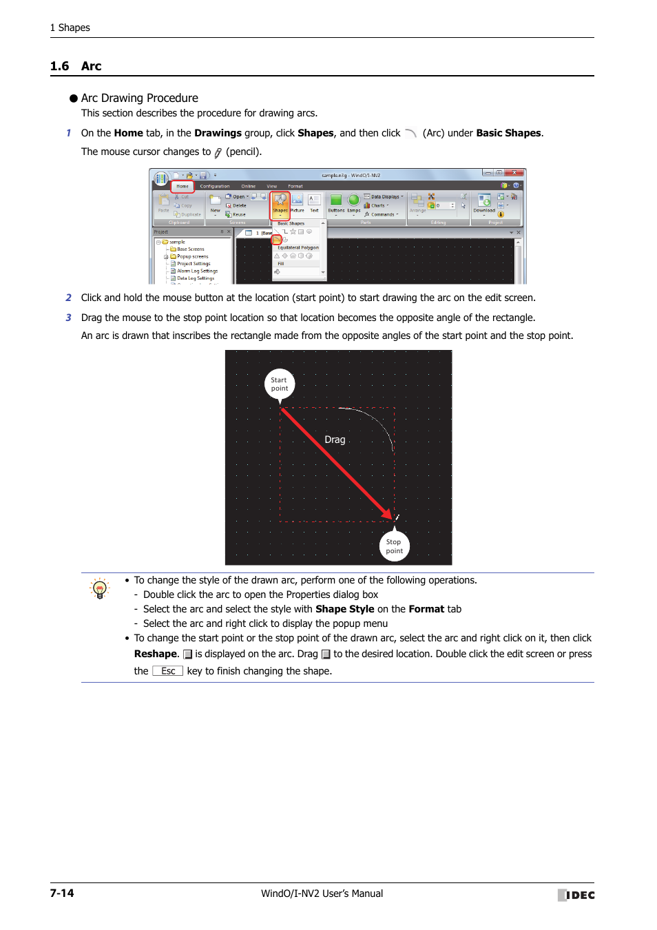 6 arc, Arc drawing procedure, Arc -14 | IDEC High Performance Series User Manual | Page 308 / 1448