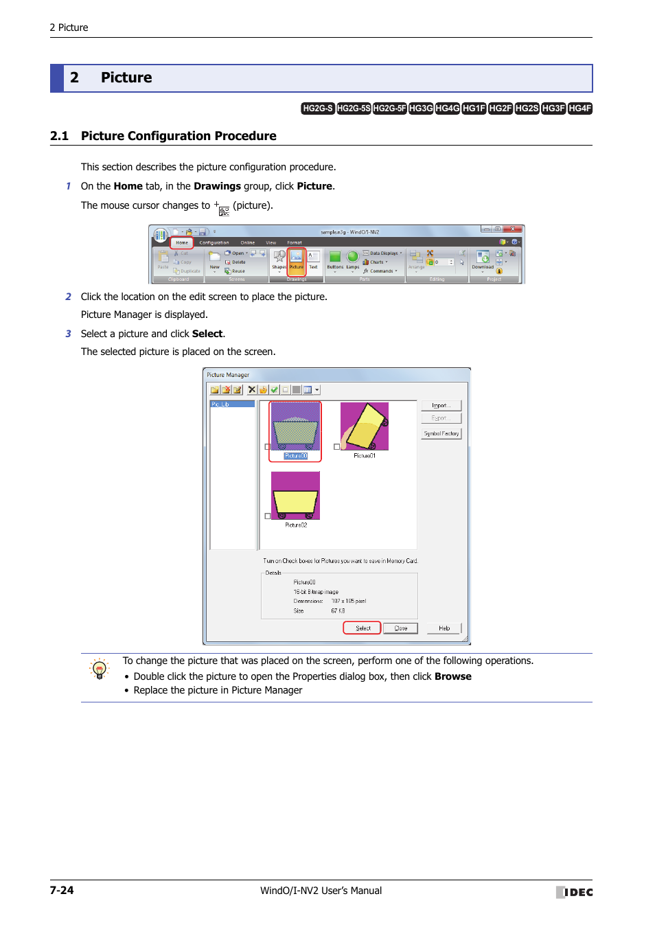 2 picture, 1 picture configuration procedure, Picture -24 | Picture configuration procedure -24, 2picture | IDEC High Performance Series User Manual | Page 318 / 1448