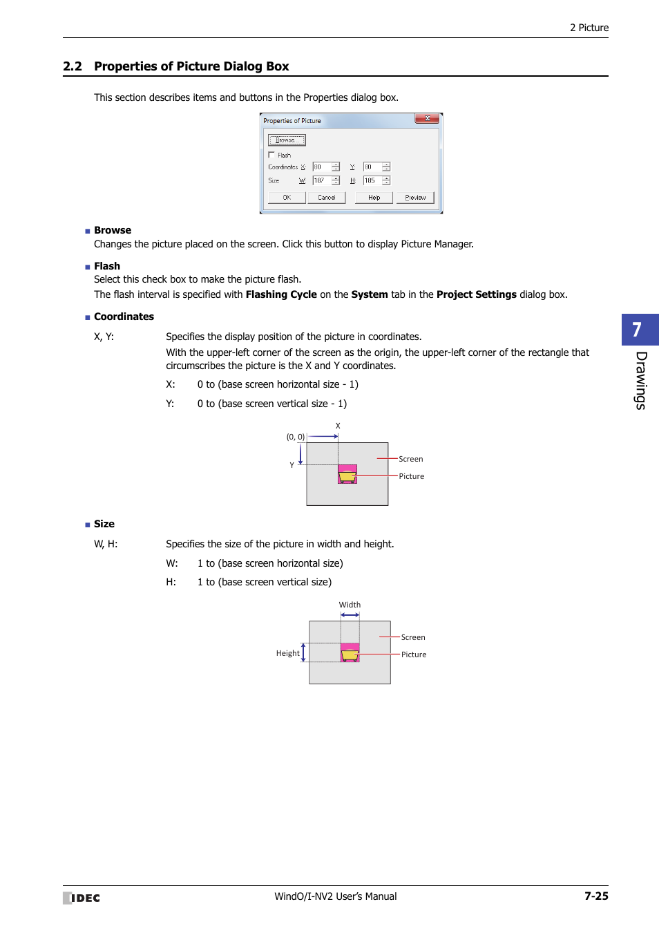 2 properties of picture dialog box, Properties of picture dialog box -25, Dr awings | IDEC High Performance Series User Manual | Page 319 / 1448