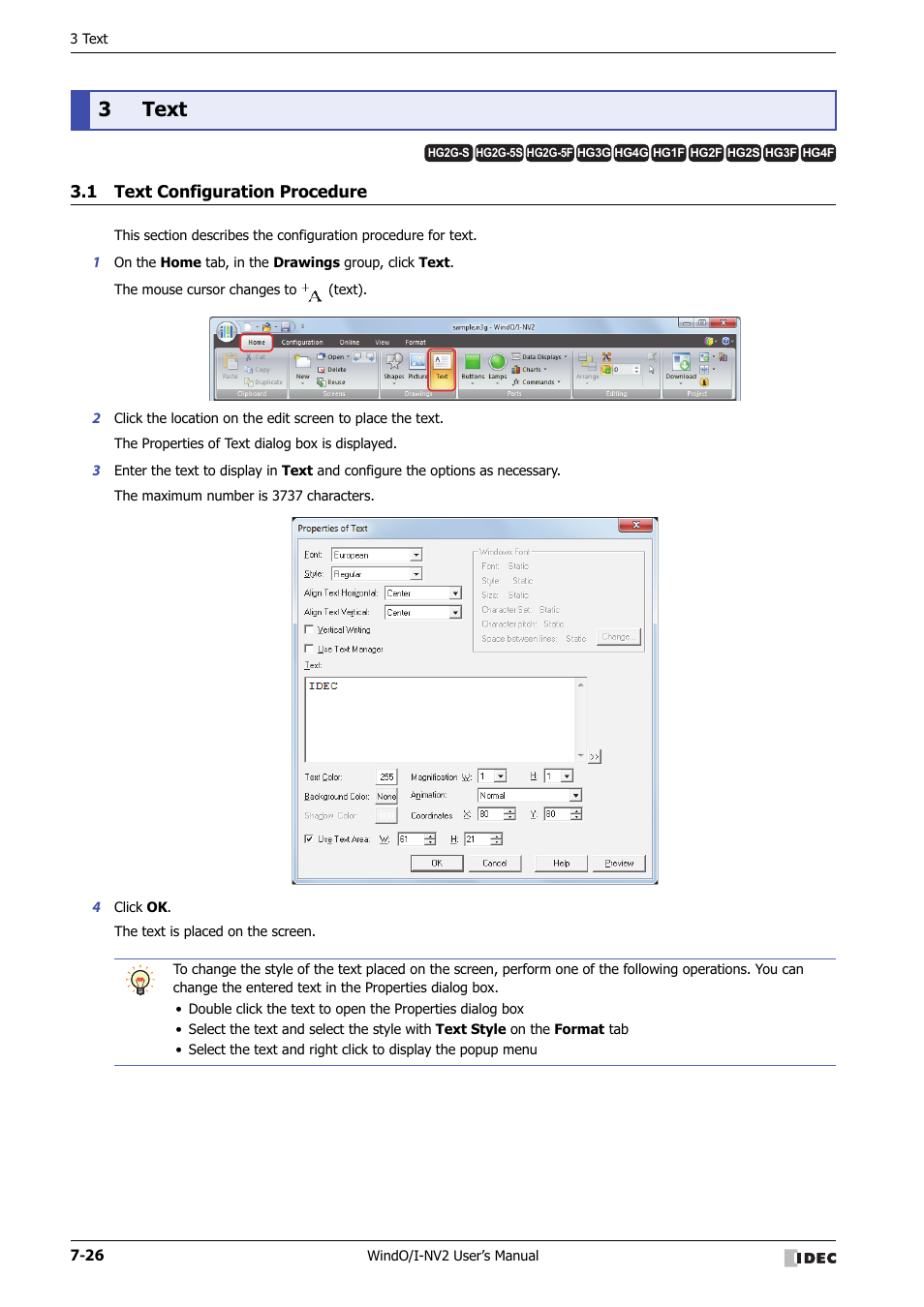 3 text, 1 text configuration procedure, Text -26 | Text configuration procedure -26, 3text | IDEC High Performance Series User Manual | Page 320 / 1448