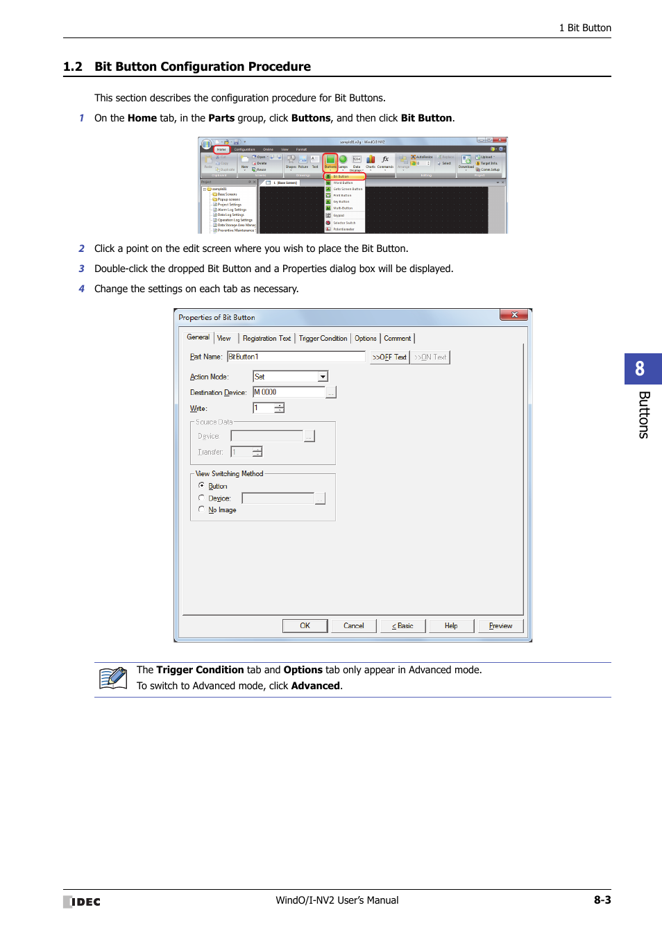 2 bit button configuration procedure, Bit button configuration procedure -3 | IDEC High Performance Series User Manual | Page 327 / 1448
