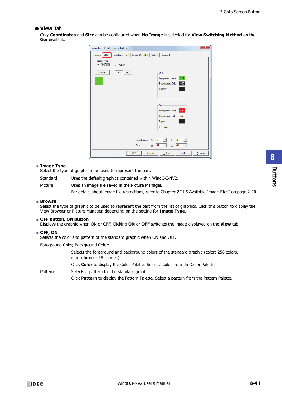 View tab, Bu tton s | IDEC High Performance Series User Manual | Page 365 / 1448