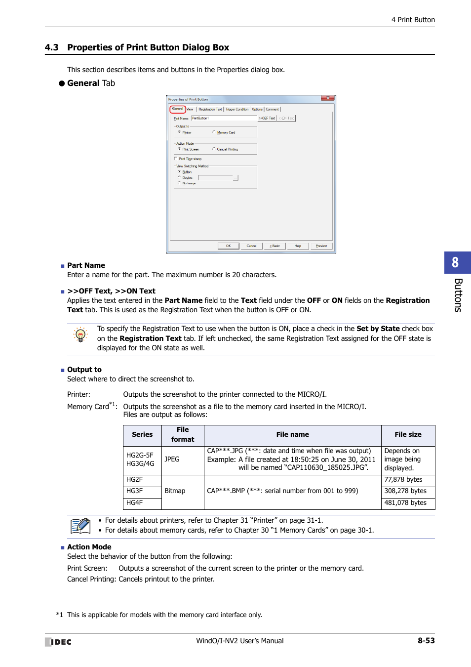 3 properties of print button dialog box, General tab, Properties of print button dialog box -53 | Bu tton s | IDEC High Performance Series User Manual | Page 377 / 1448