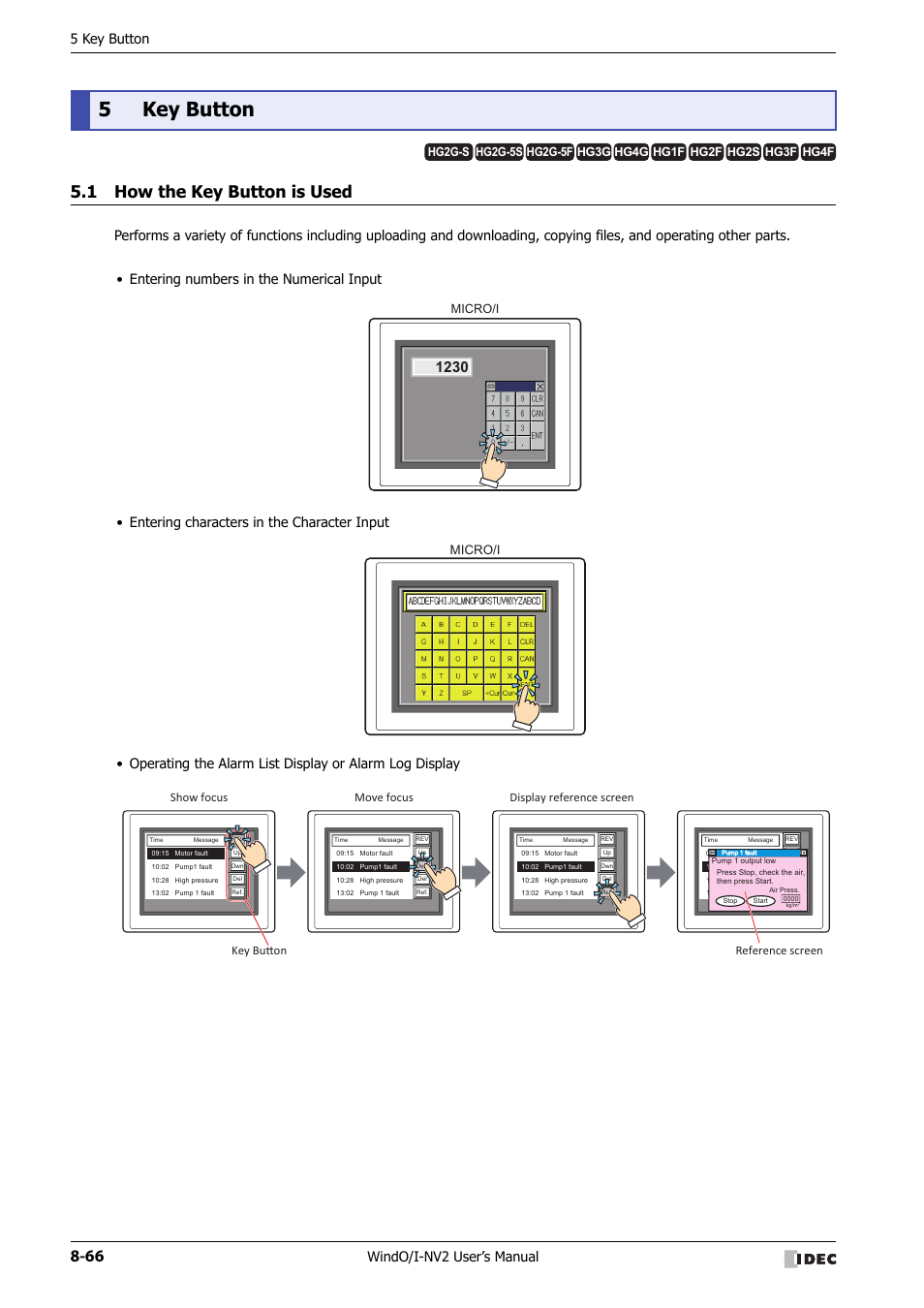 5 key button, 1 how the key button is used, Key button -66 | How the key button is used -66, 5key button, Windo/i-nv2 user’s manual, Micro/i, Reference screen | IDEC High Performance Series User Manual | Page 390 / 1448