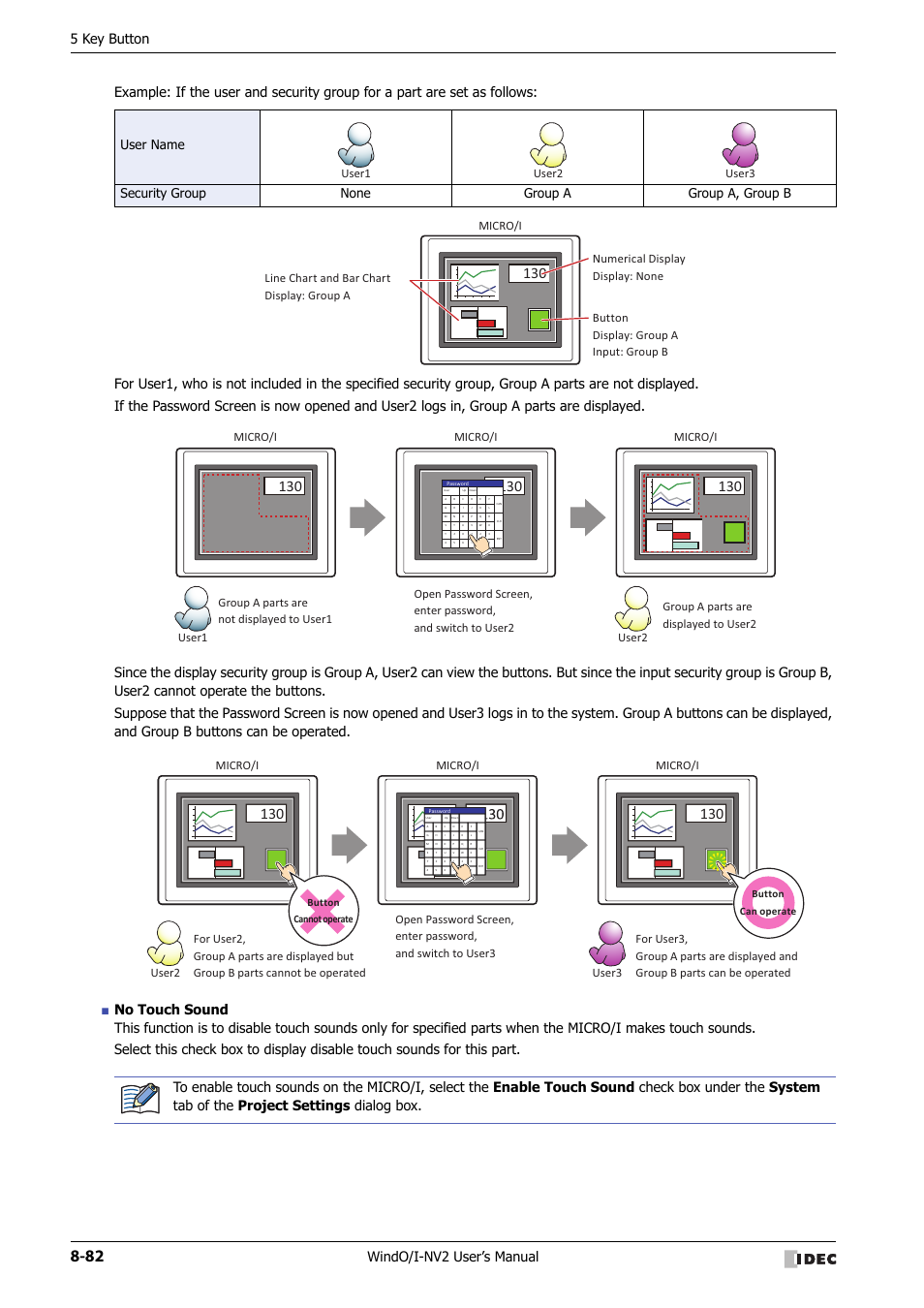 5 key button, User1 user2 user3 micro/i, Micro/i | User1 user2, User2 user3, Button can operate, Button cannot operate | IDEC High Performance Series User Manual | Page 406 / 1448