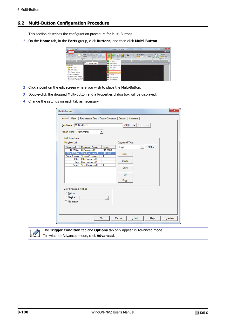 2 multi-button configuration procedure, Multi-button configuration procedure -100 | IDEC High Performance Series User Manual | Page 424 / 1448