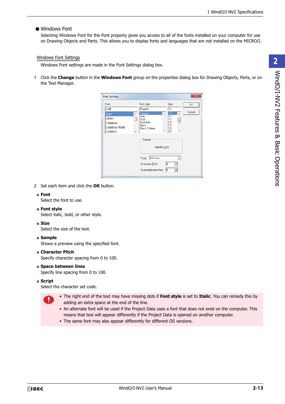 Windows font, Windo/i -nv2 f eatures & b asic oper ations | IDEC High Performance Series User Manual | Page 43 / 1448