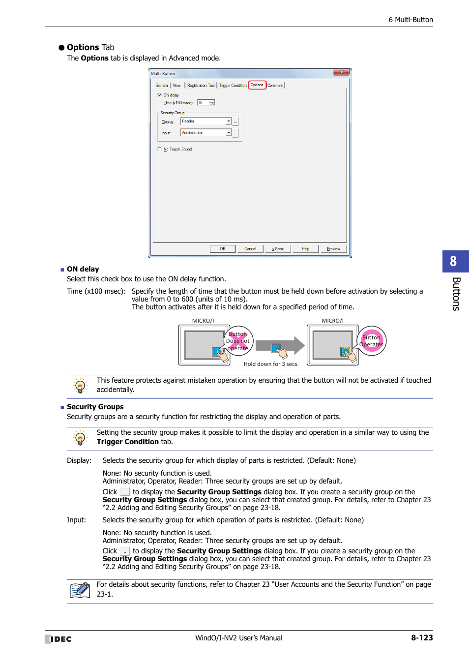 Options tab, Bu tton s | IDEC High Performance Series User Manual | Page 447 / 1448
