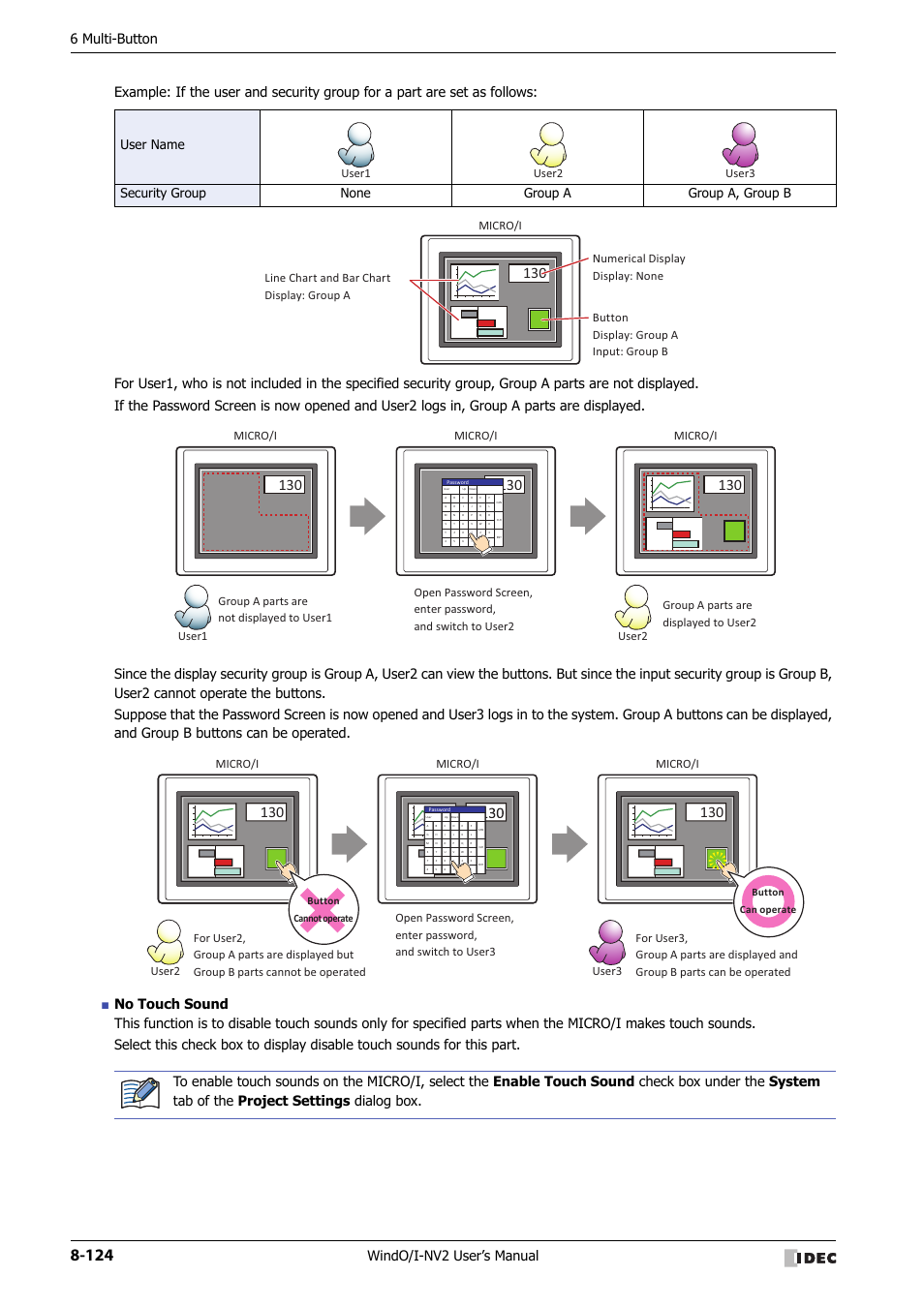 6 multi-button, User1 user2 user3 micro/i, Micro/i | User1 user2, User2 user3, Button can operate, Button cannot operate | IDEC High Performance Series User Manual | Page 448 / 1448