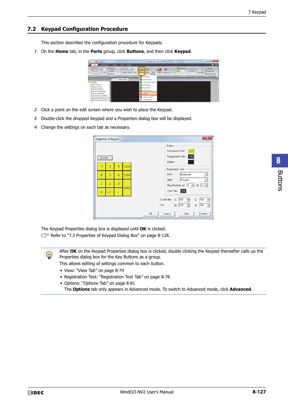 2 keypad configuration procedure, Keypad configuration procedure -127, Bu tton s | IDEC High Performance Series User Manual | Page 451 / 1448