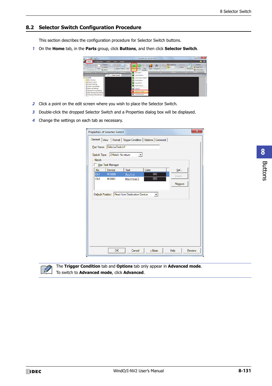 2 selector switch configuration procedure, Selector switch configuration procedure -131 | IDEC High Performance Series User Manual | Page 455 / 1448