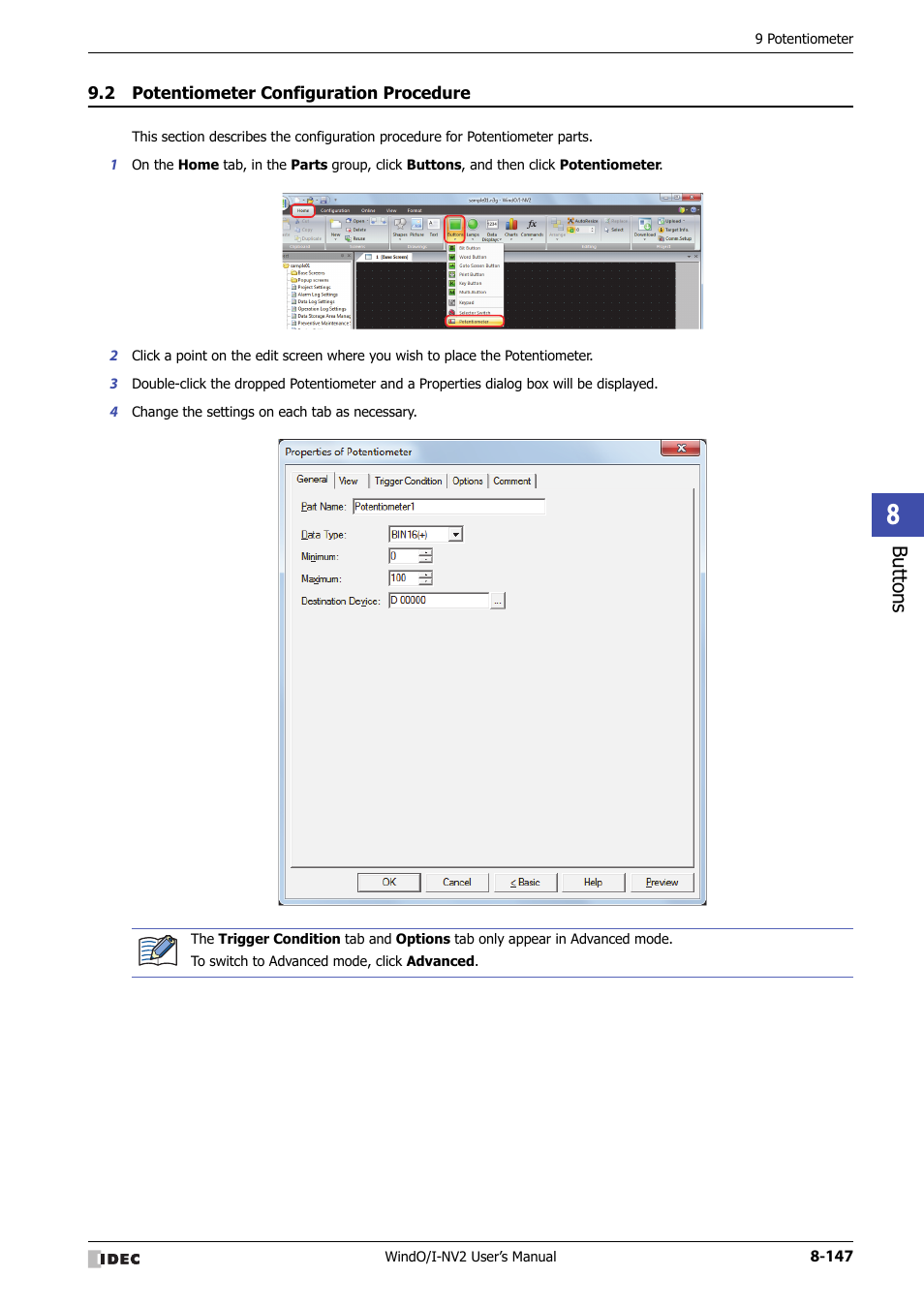 2 potentiometer configuration procedure, Potentiometer configuration procedure -147 | IDEC High Performance Series User Manual | Page 471 / 1448