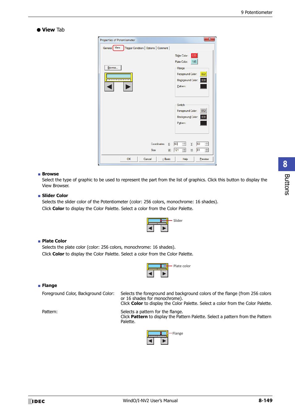 View tab, Bu tton s | IDEC High Performance Series User Manual | Page 473 / 1448