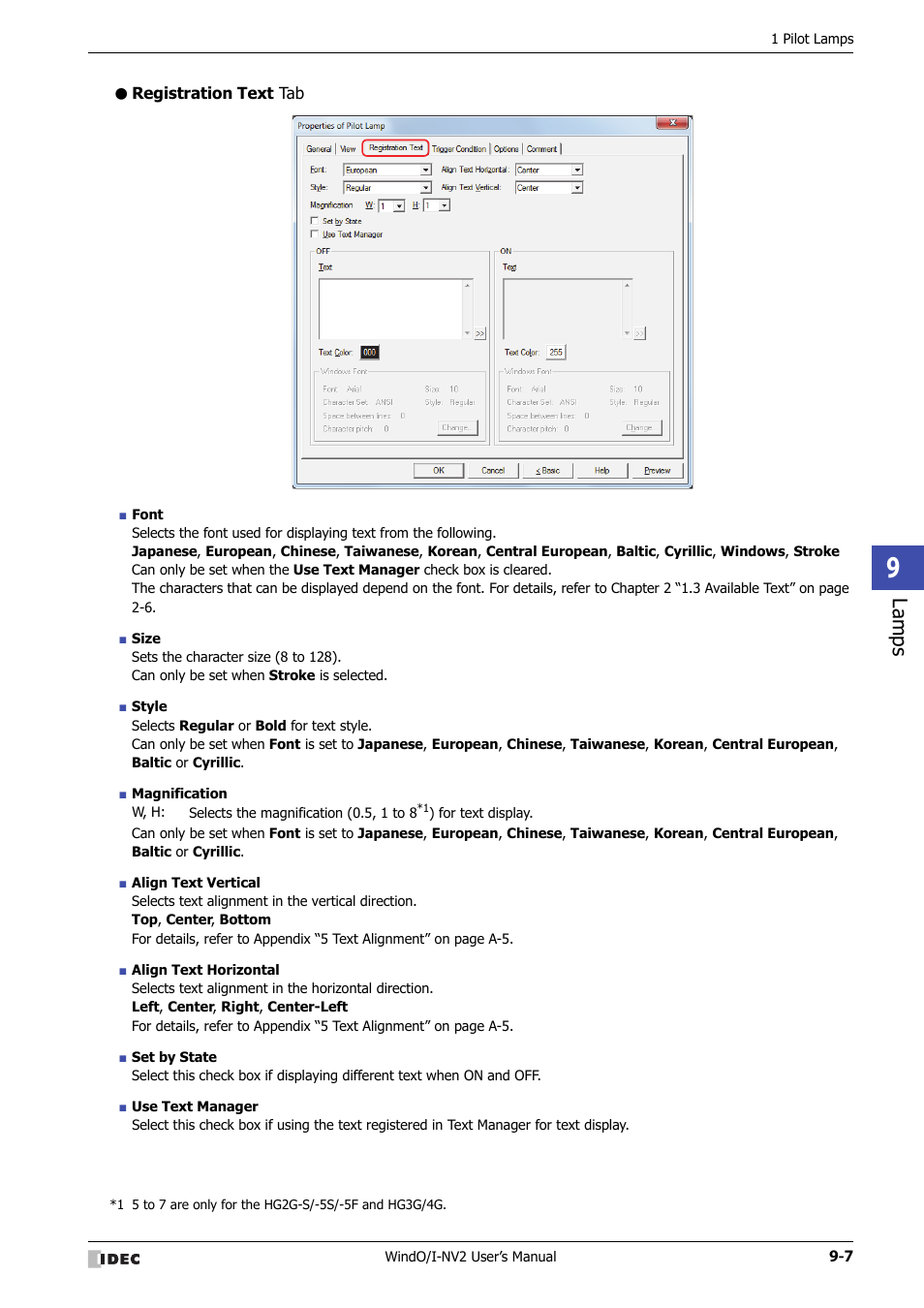 Registration text tab, Lamps | IDEC High Performance Series User Manual | Page 487 / 1448