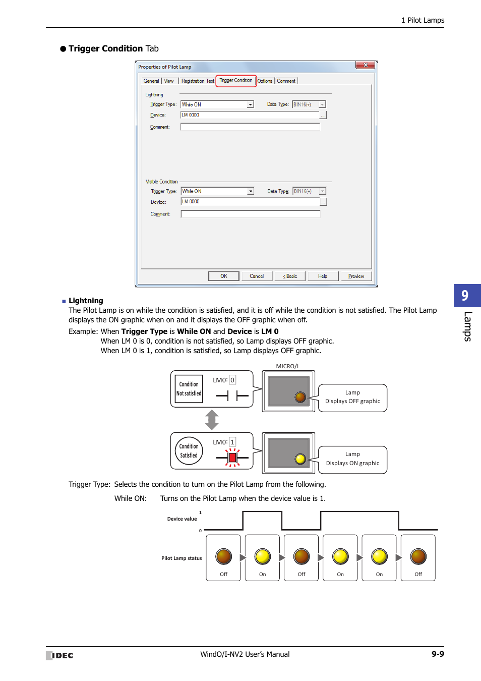 Trigger condition tab, Lamps | IDEC High Performance Series User Manual | Page 489 / 1448