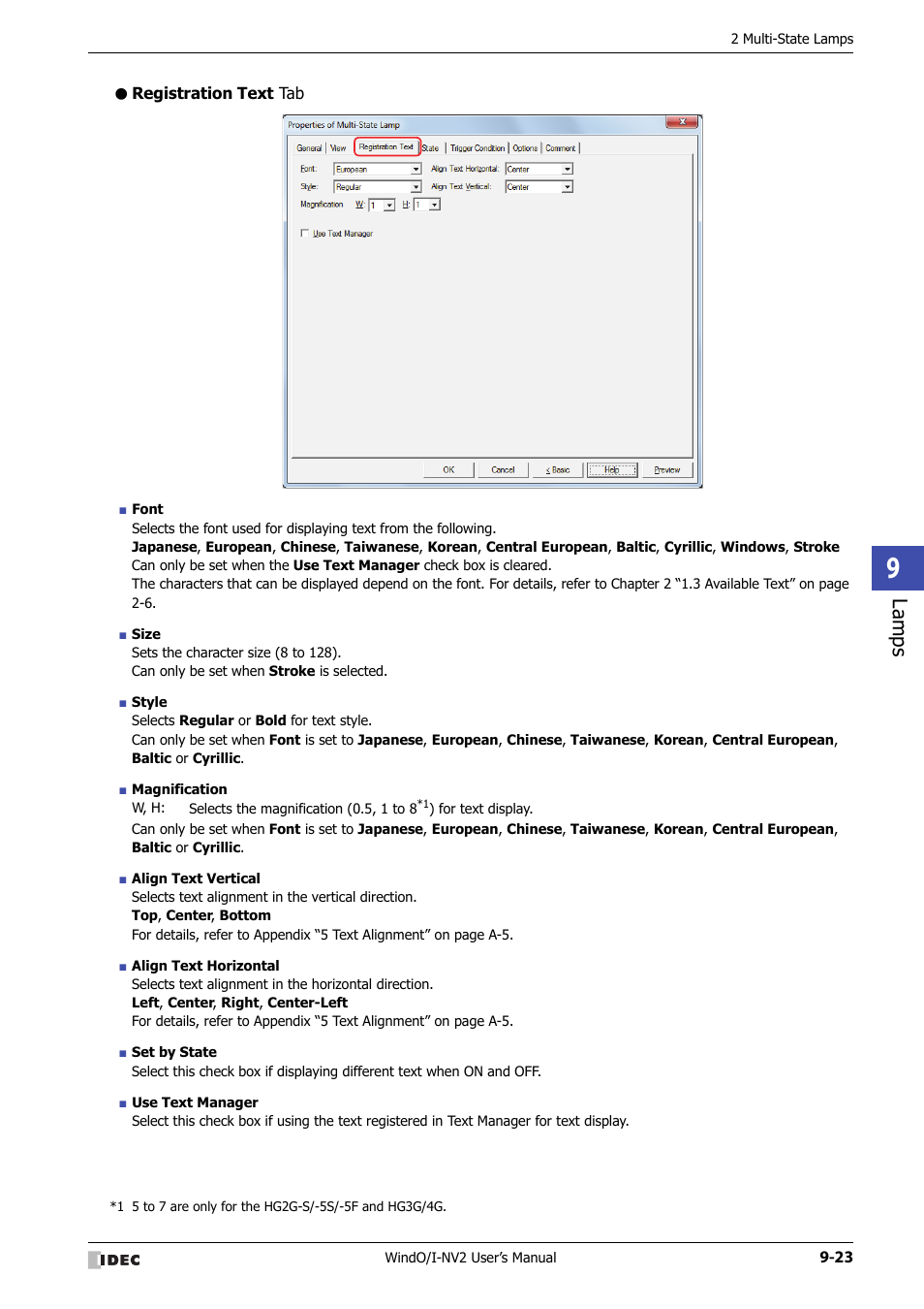 Registration text tab, Lamps | IDEC High Performance Series User Manual | Page 503 / 1448