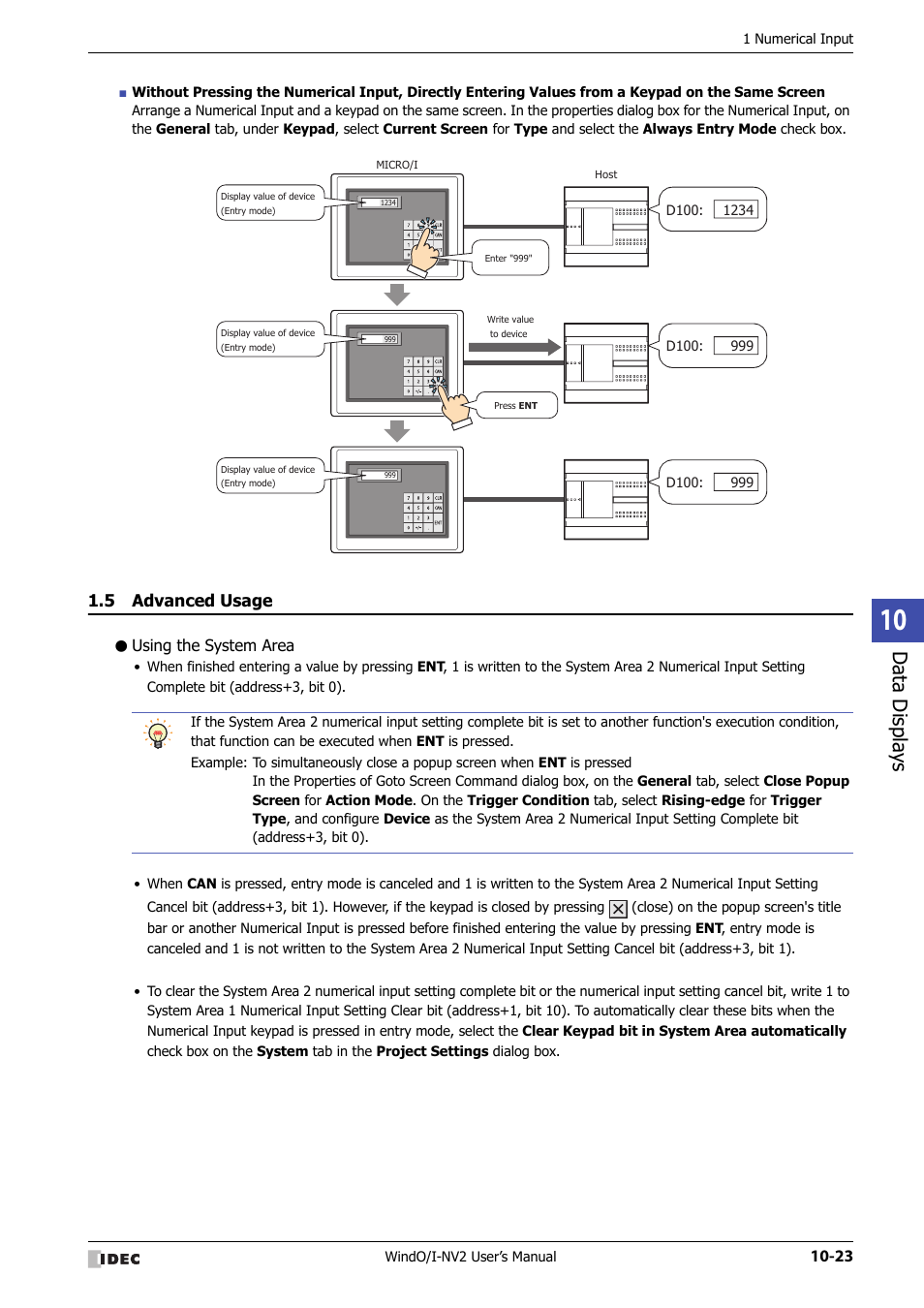 5 advanced usage, Using the system area, Advanced usage -23 | Data displa ys | IDEC High Performance Series User Manual | Page 535 / 1448