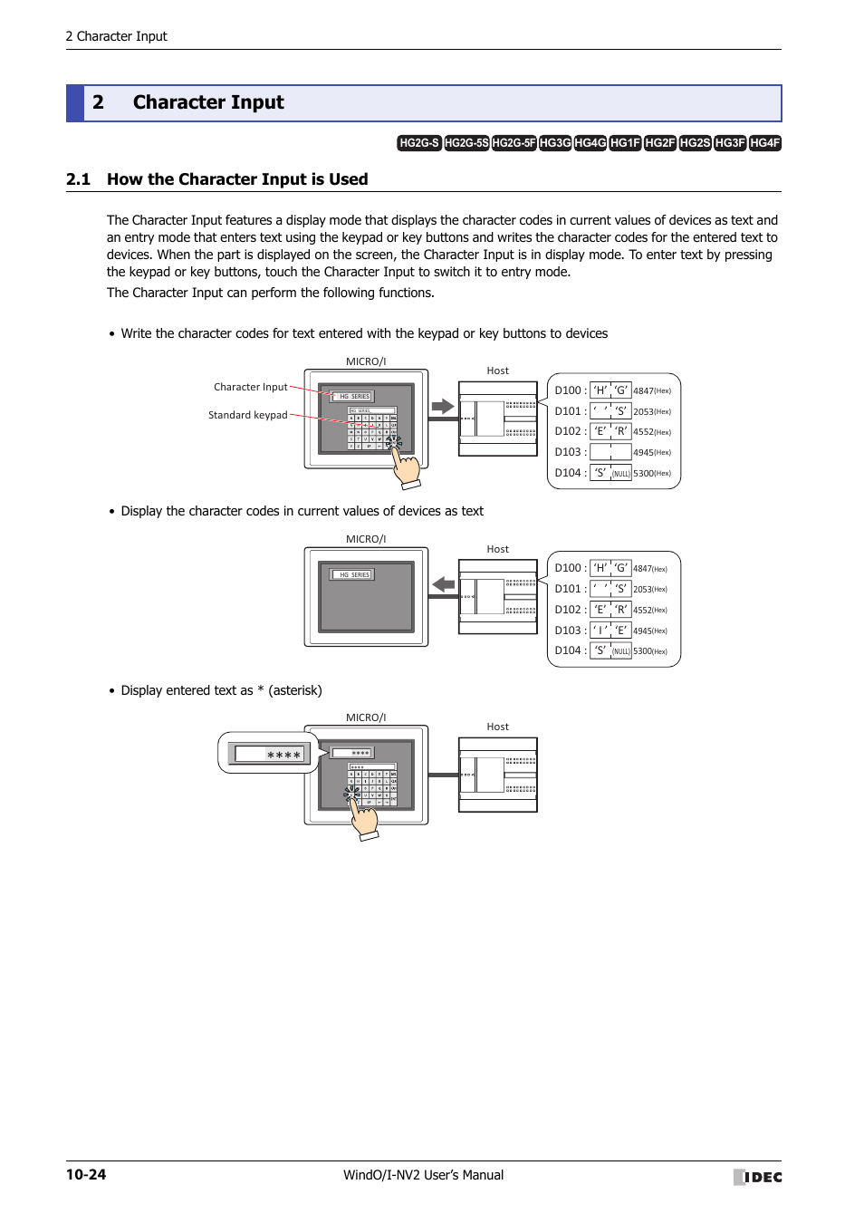 2 character input, 1 how the character input is used, Character input -24 | How the character input is used -24, 2character input | IDEC High Performance Series User Manual | Page 536 / 1448