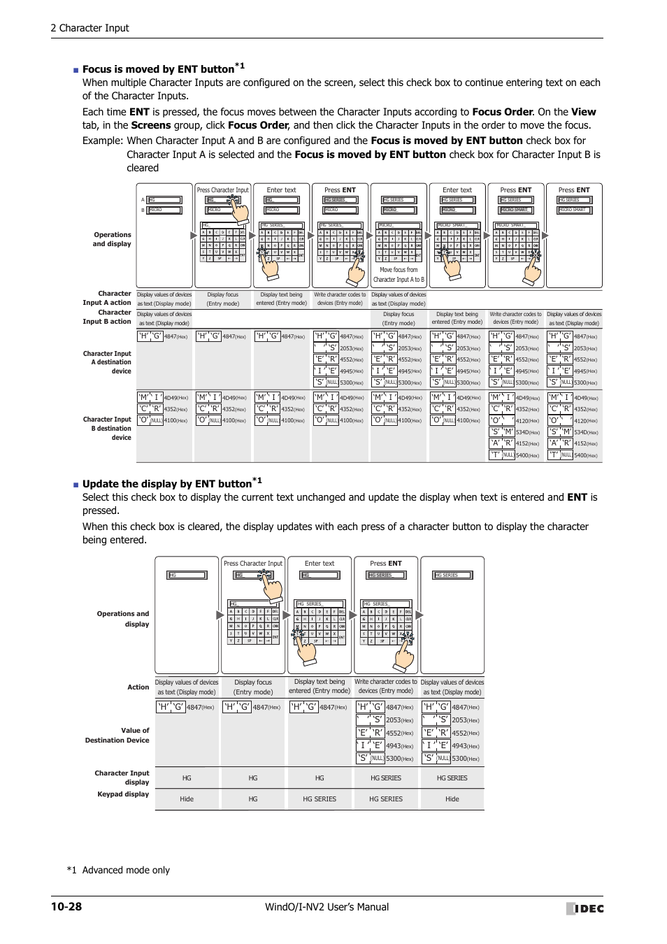 2 character input, 1 advanced mode only, H’ ‘g | I ’ ‘e’ ‘e’ ‘r’ ‘ ’ ‘s’ ‘h’ ‘g’ ‘s, I ’ ‘e’ ‘e’ ‘r’ ‘ ’ ‘s | IDEC High Performance Series User Manual | Page 540 / 1448