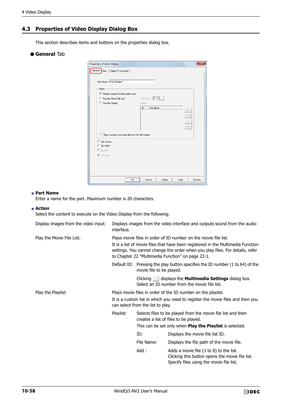 3 properties of video display dialog box, General tab, Properties of video display dialog box -58 | IDEC High Performance Series User Manual | Page 570 / 1448