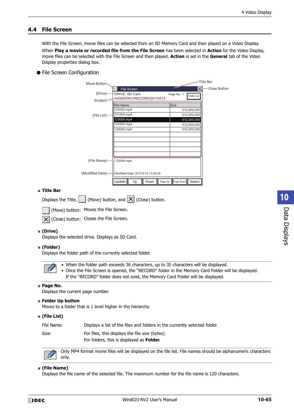 4 file screen, File screen configuration, File screen -65 | Data displa ys | IDEC High Performance Series User Manual | Page 577 / 1448