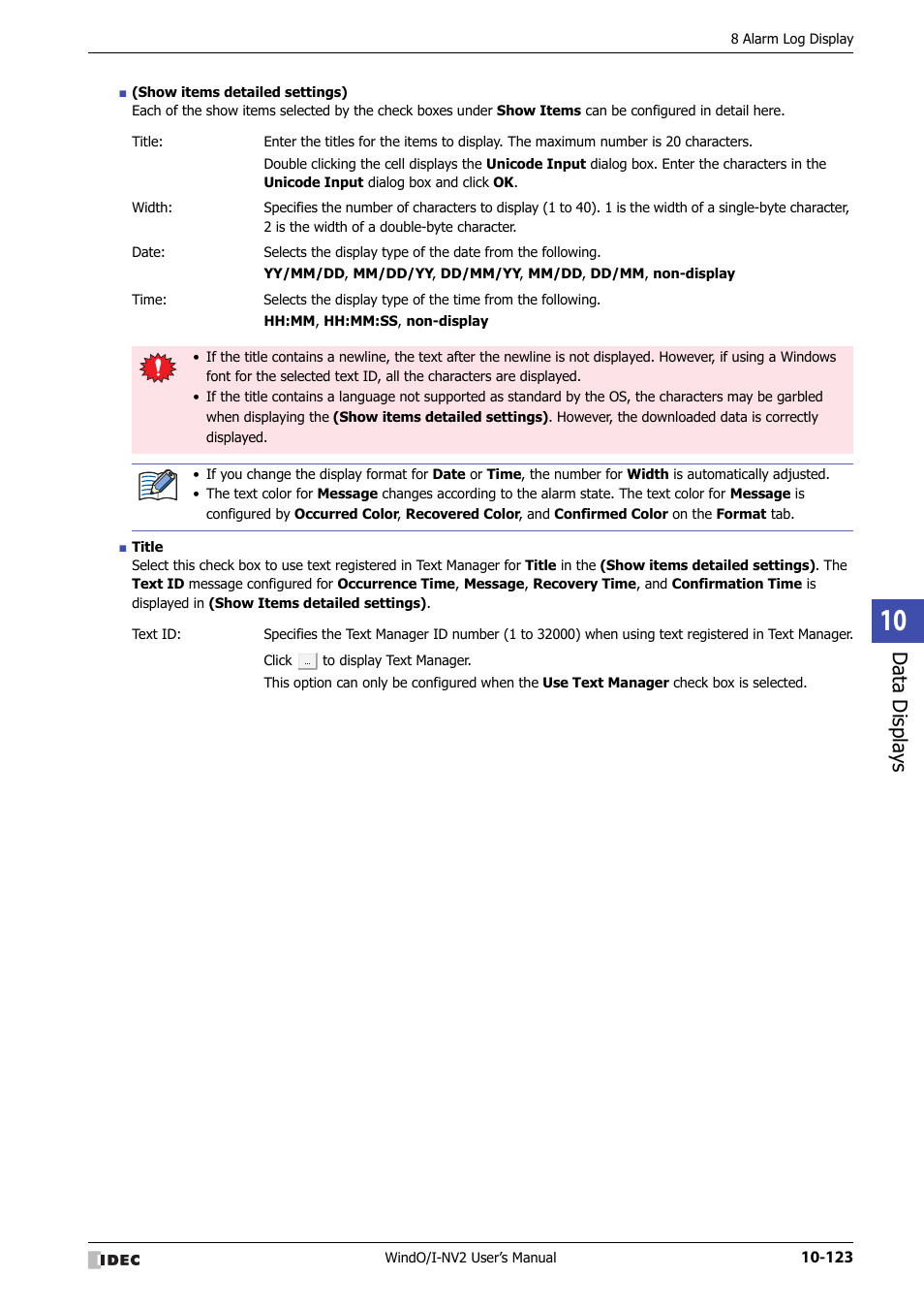 Data displa ys | IDEC High Performance Series User Manual | Page 635 / 1448