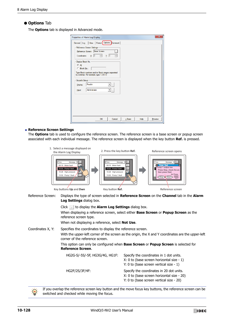 Options tab, 8 alarm log display, Windo/i-nv2 user’s manual | IDEC High Performance Series User Manual | Page 640 / 1448