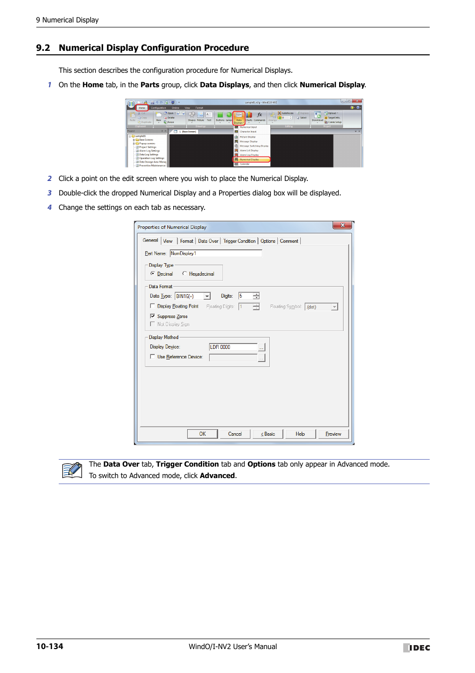 2 numerical display configuration procedure, Numerical display configuration procedure -134 | IDEC High Performance Series User Manual | Page 646 / 1448