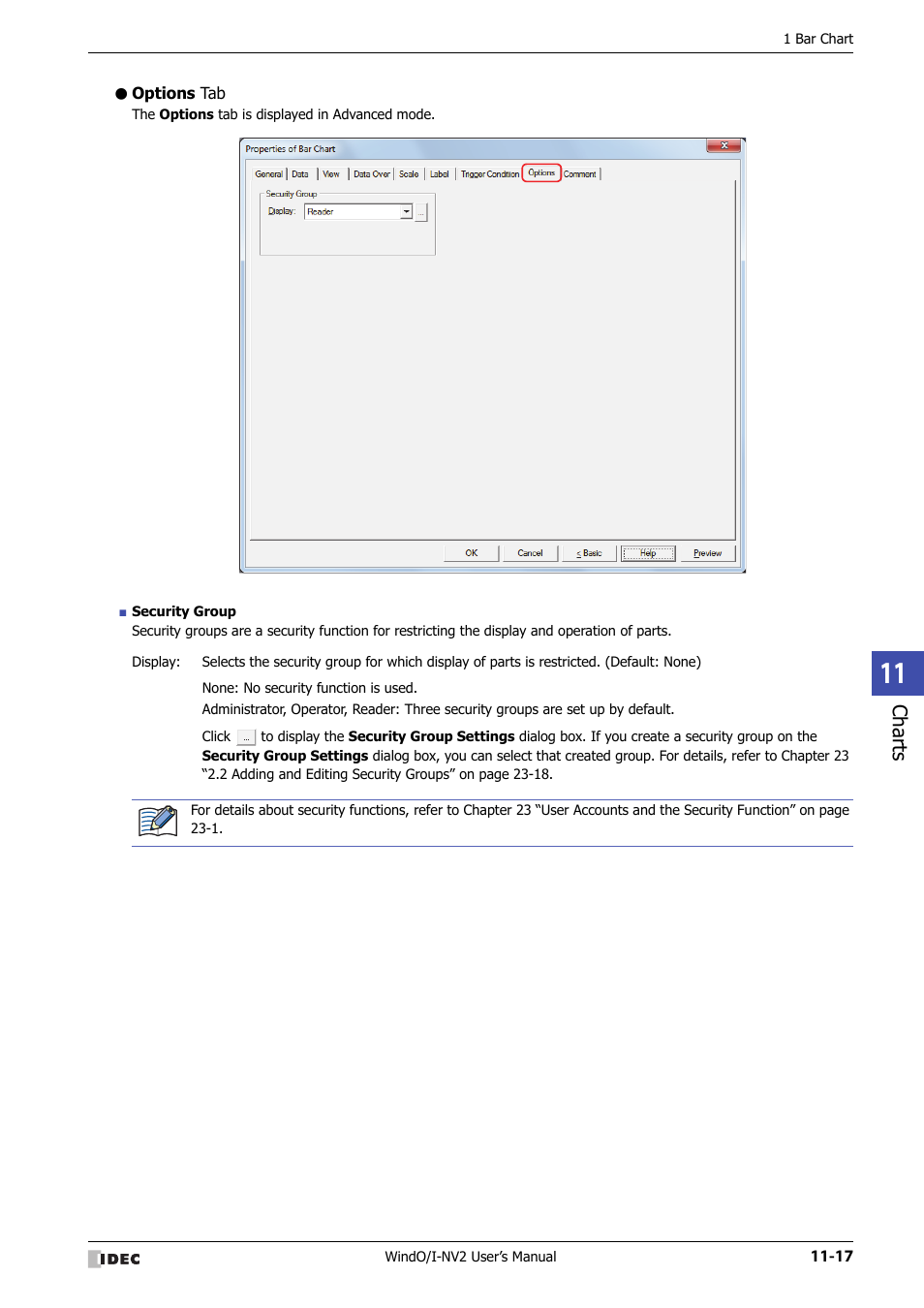 Options tab, Charts | IDEC High Performance Series User Manual | Page 689 / 1448