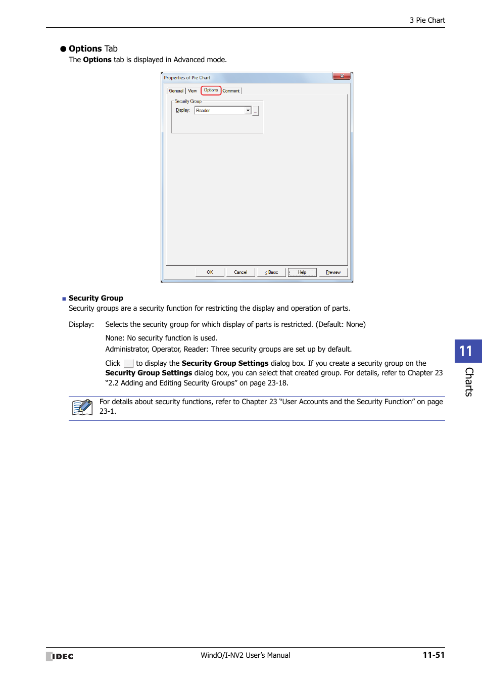 Options tab, Charts | IDEC High Performance Series User Manual | Page 723 / 1448