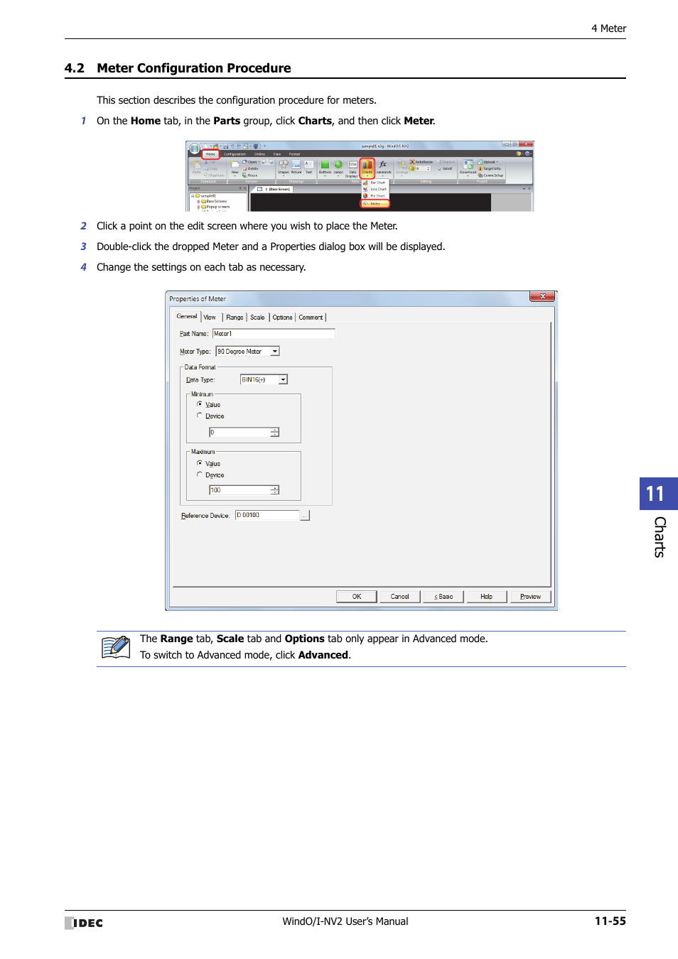 2 meter configuration procedure, Meter configuration procedure -55, Charts | IDEC High Performance Series User Manual | Page 727 / 1448