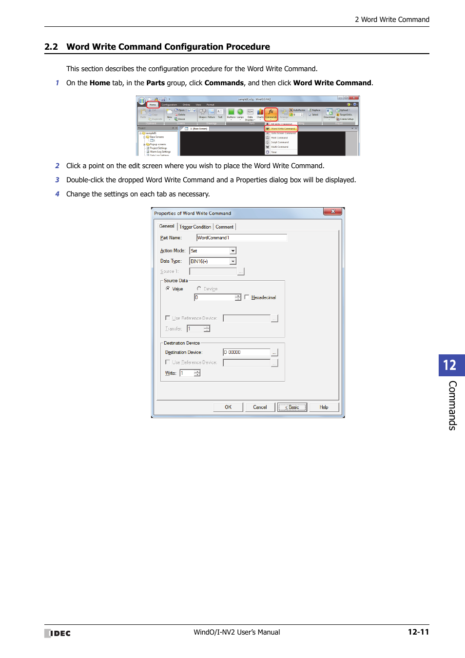 2 word write command configuration procedure, Word write command configuration procedure -11, Commands | IDEC High Performance Series User Manual | Page 747 / 1448