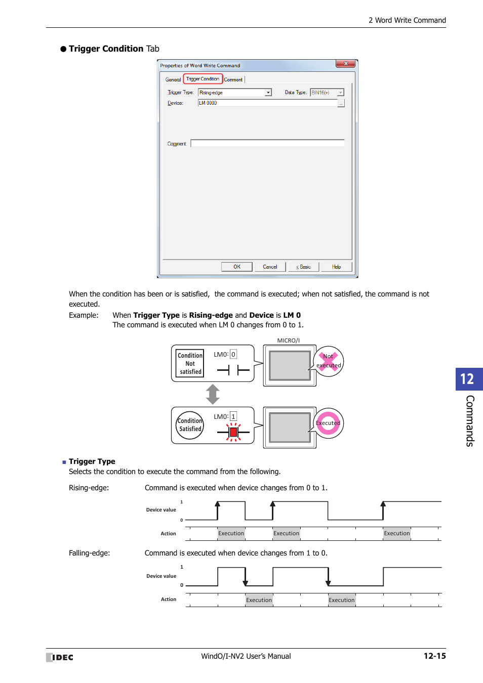 Trigger condition tab, Commands | IDEC High Performance Series User Manual | Page 751 / 1448